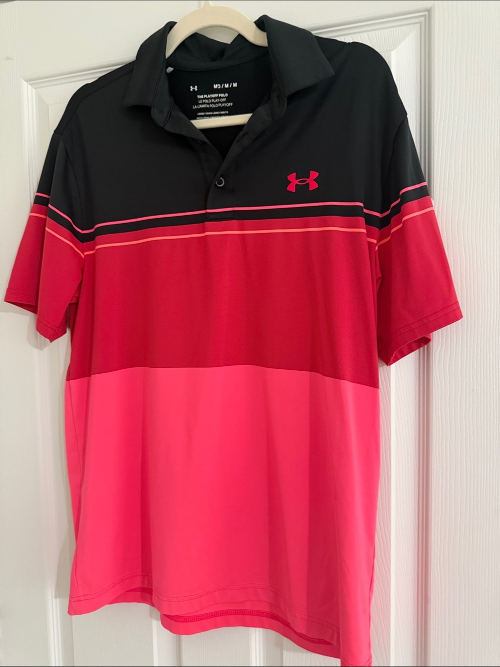 Under Armour Men’s Black, Red & Pink Striped Polo
